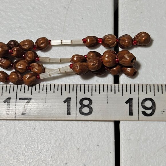 Boho Wooden Beaded Tassel Necklace Red Accent Beads Natural Fashion Jewelry - Picture 5 of 5